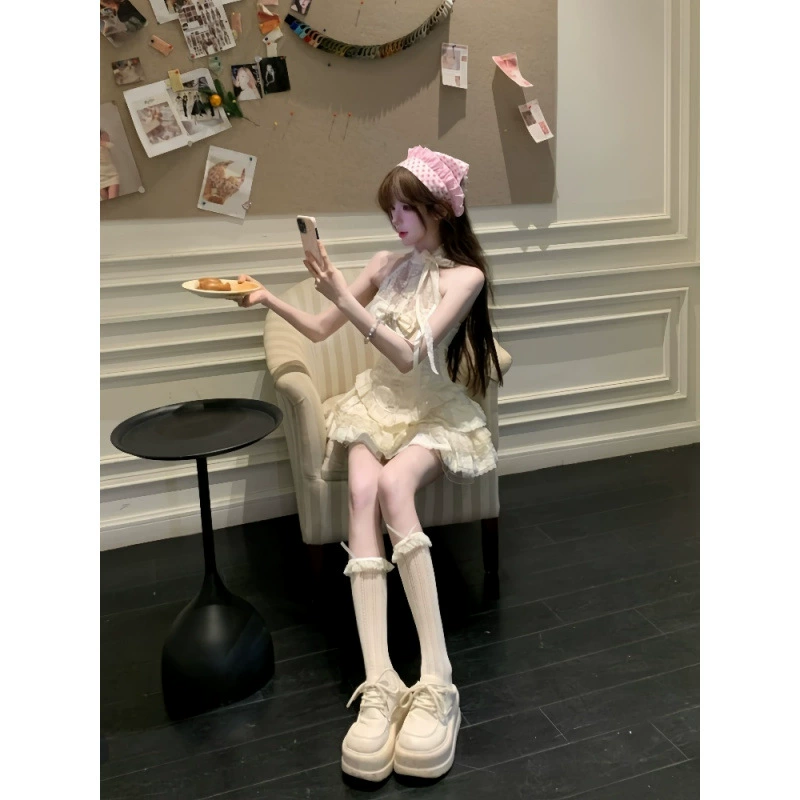 Стильный костюм в стиле чистой страсти, уменьшающий возраст, юбка, новый стиль, нежный стиль, кружевной топ с бантом, утягивающая пышная юбка для женщин