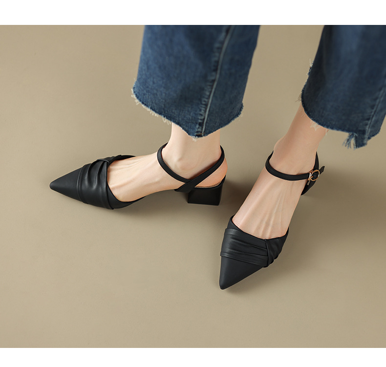 Sandal nữ mũi nhọn quai ngang phong cách Hàn Quốc — BL135 màu đen chi tiết 13