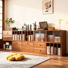 实木书架落地置物柜子客厅陈列柜收纳柜组合家用储物架落地矮柜子