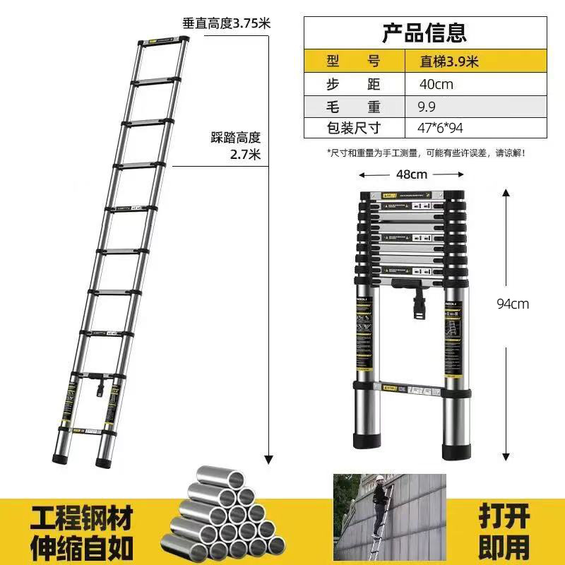 Escalera telescópica de ático multipropósito elevadora plegable de acero inoxidable escalera recta escalera portátil interior