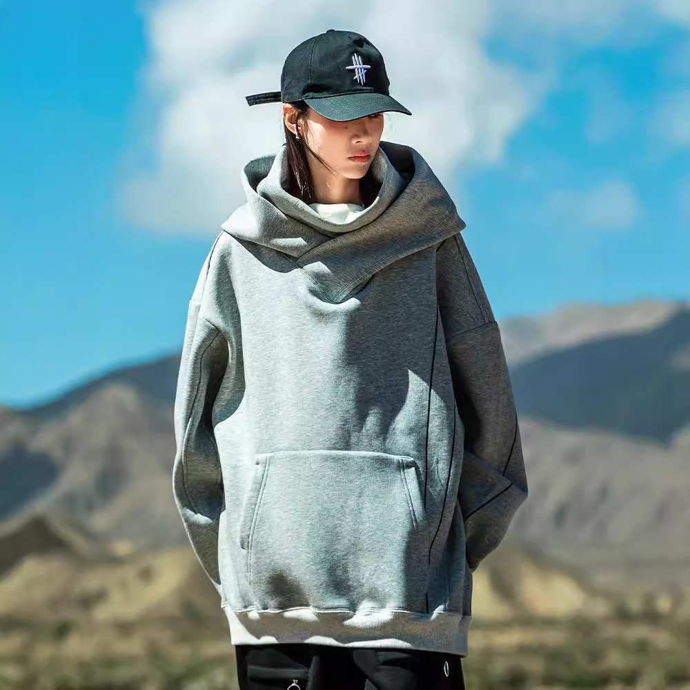 100%纯棉重磅美式日系潮牌宽松百搭连帽衫加绒加厚卫衣男秋冬外套