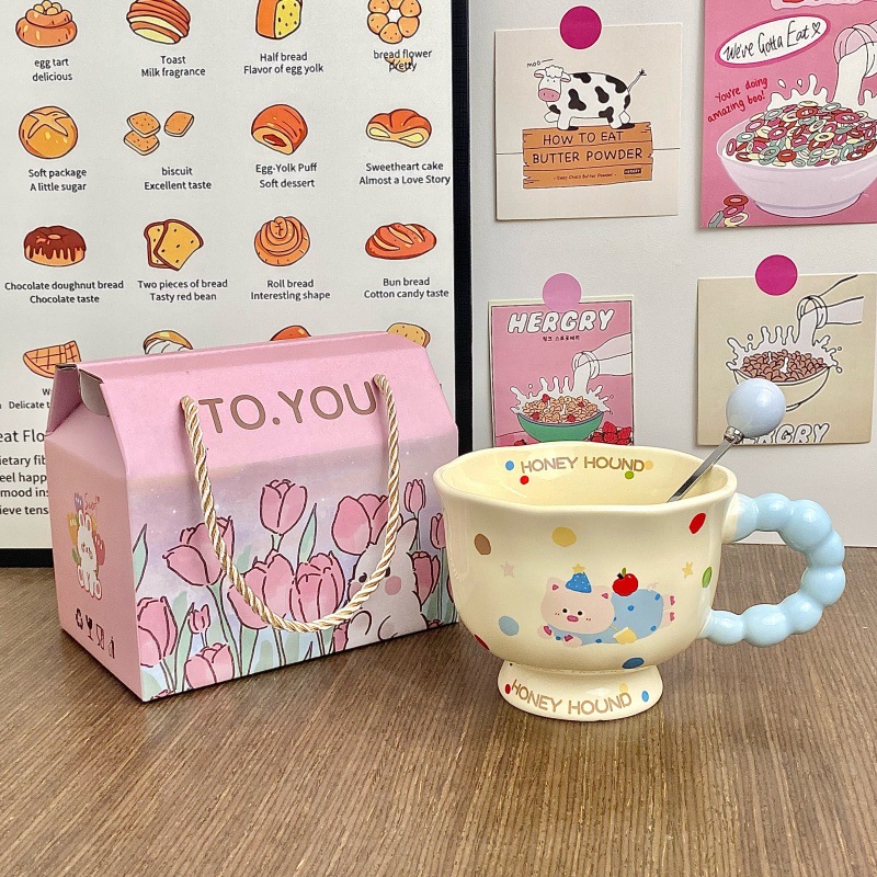 Cute perro de cerámica taza de agua de pareja de chicas taza de oficina taza de café regalo de cumpleaños taza de cerámica