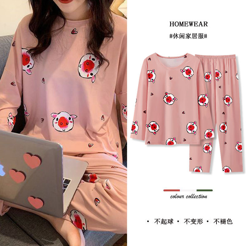 대외 무역 봄과 가을 잠옷 여성 긴팔 바지 외부 착용 캐주얼 느슨한 여성 홈 웨어 얇은 투피스 세트