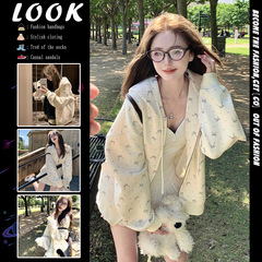 奶fufu蝴蝶结满印连帽卫衣女春秋2025新款oversize慵懒风开衫外套