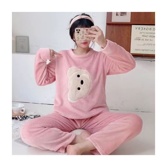 Transfronteriza Vietnam al por mayor otoño invierno pijamas franela espesa mujer dulce dibujos animados casuales mangas largas chaqueta ropa para el hogar