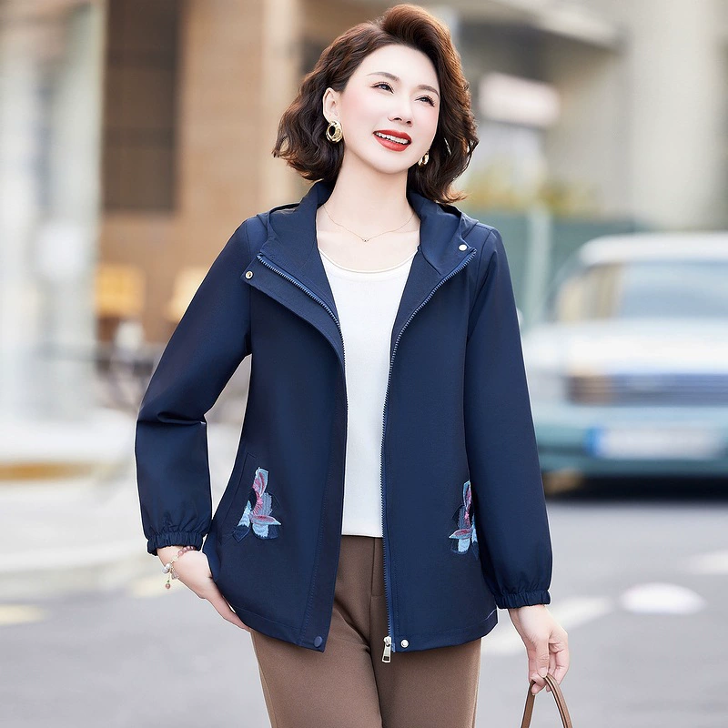 Весеннее и осеннее пальто мамы 2025 среднего и пожилого возраста плюс размер толстая мама повседневная весенняя ветровка пальто