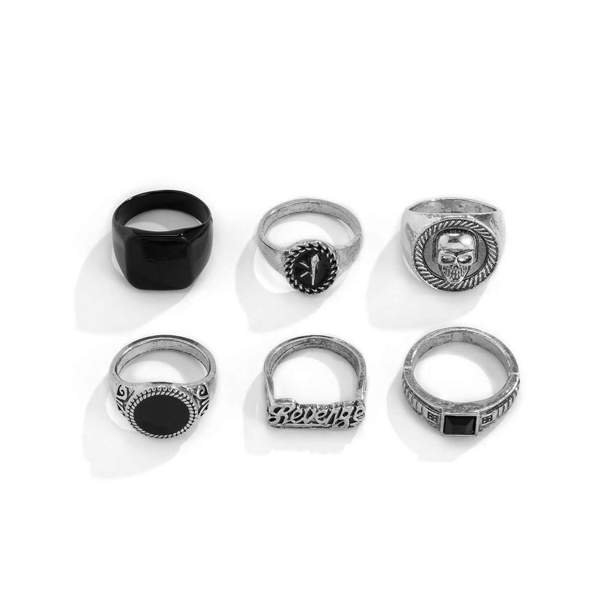 Geometric, Skull Pattern Men's Gender Hip-Hop, Retro, Punk, Simple Style Style Men's Hip-Hop Retro Punk Rings Geometric Skull Alloy Enamel Crystal Men Ring Sets