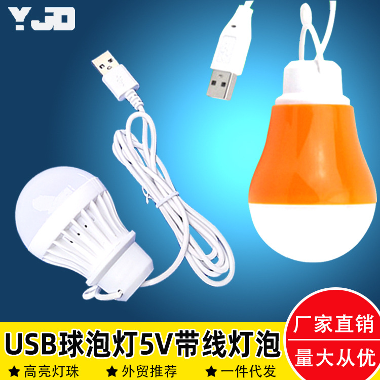 充电宝usb灯泡LED低压5v球泡灯节能应急灯5w带线小夜灯夜市地摊灯