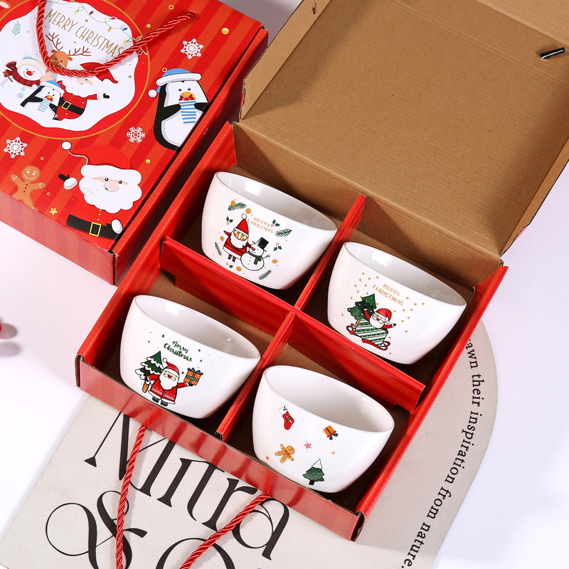 Cross-Border Christmas Ceramic Bowls and Plates Gifts Opening Event Promotion European Bowl Gift Box Tableware Set Santa Claus