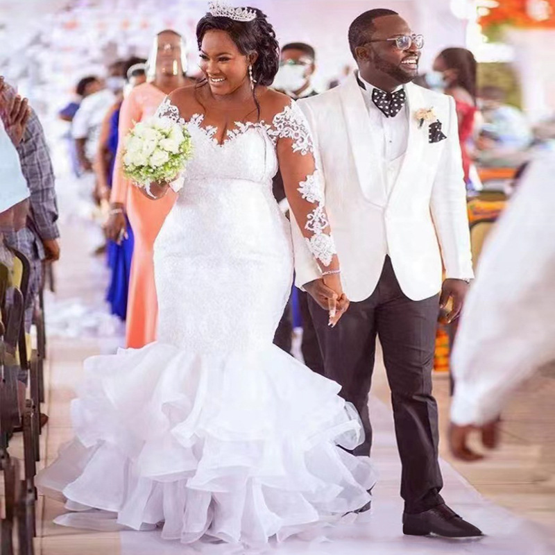 2026 African Cross-Border Bridal Main Wedding Dress Plus Size Slim Fit Fishtail Wedding Dress Mermaid Train Wedding Dress