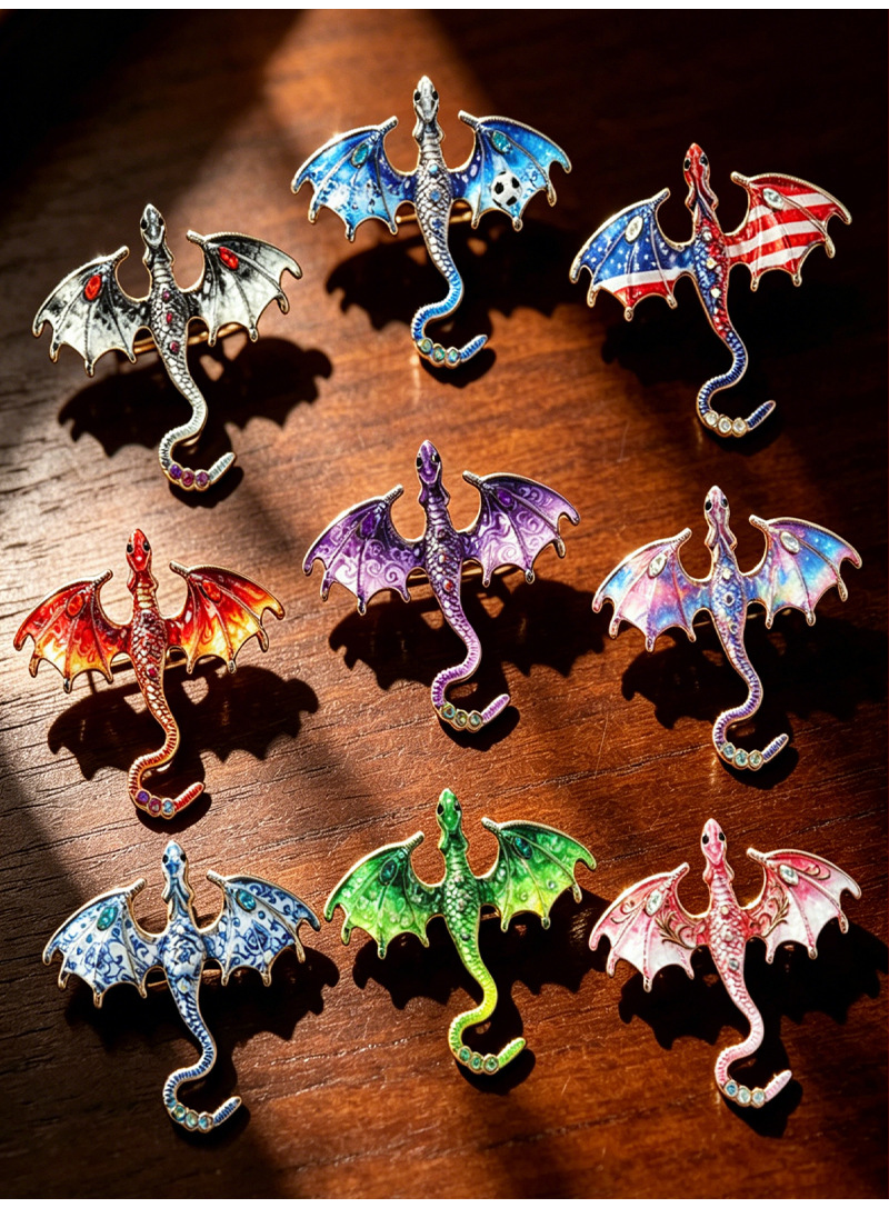 Eco-friendly material multi-color dragon brooch, 8 styles of enamel pins, fantasy Chinese style, dark fantasy, versatile collectible badge