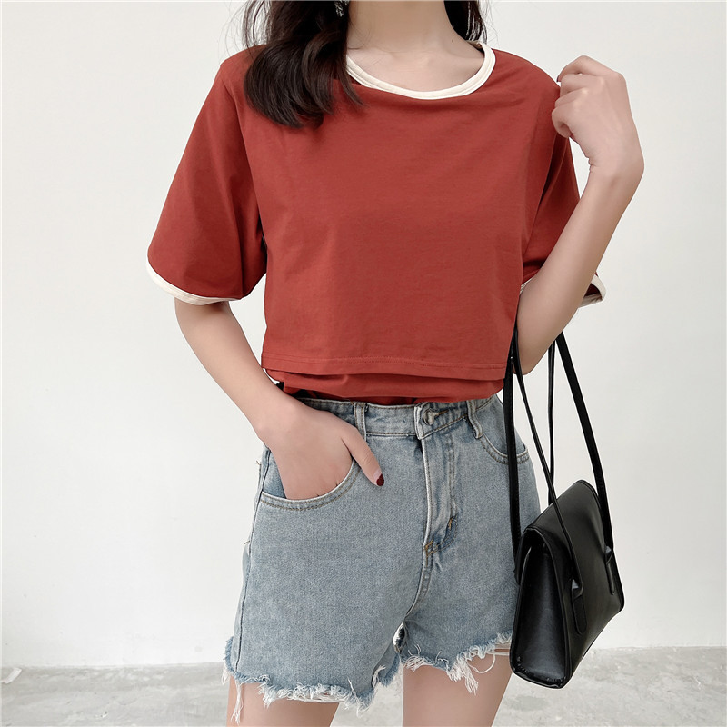 95 % Baumwolle, Umstands-Mutter-Still-T-Shirts, Stillen, Schwangerschaft, Rundhalsausschnitt, kurze Ärmel, Out Wear Still-T-Shirt – Detail 7