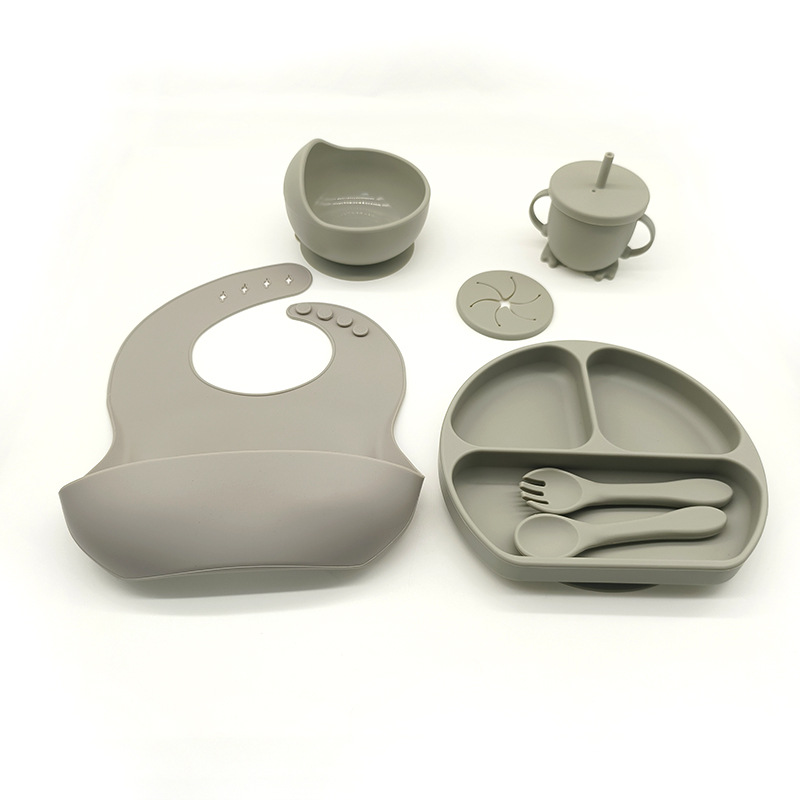 Complemento alimenticio transfronterizo para niños, plato de silicona, plato de suplemento alimenticio para bebés, plato de comida sonriente de seis piezas, vajilla para alimentación maternoinfantil al por mayor