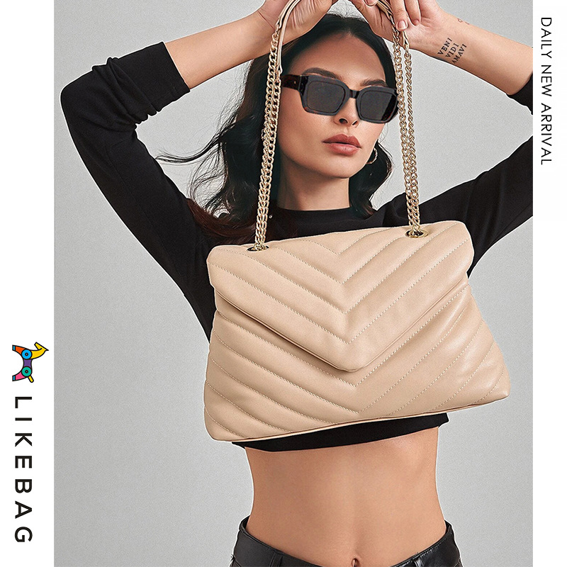 Bolso suave de cercanías transfronterizo bolso de mensajero del hombro bolso de cadena de metal de las mujeres bordado bag-v-shaped cadena rombo