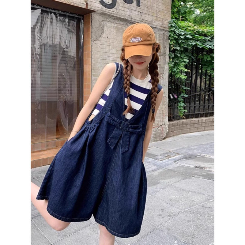 新疆チベット四川西部オリジナル旅行服ボウデニムオーバーオールショートパンツレディーススタイルジャンプスーツ|undefined