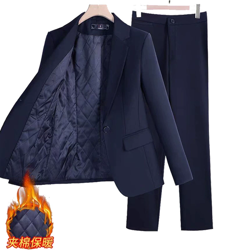 Утепленный стеганый костюм для женщин, осенне-зимняя профессиональная деловая одежда, подходит для ювелирных магазинов, стойки регистрации отеля, рабочей одежды, элегантный стиль.