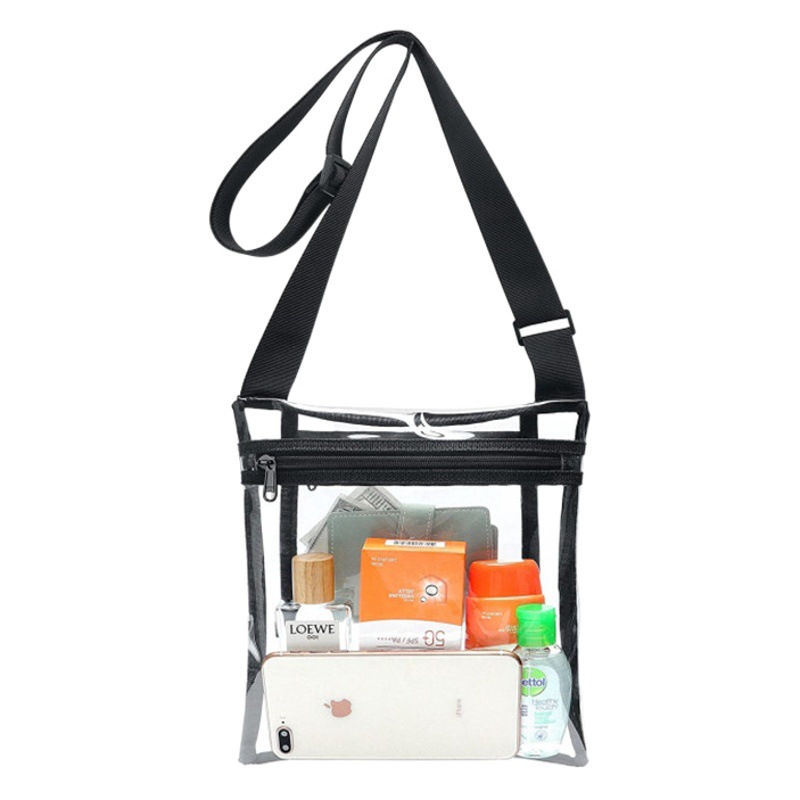 En stock venta al por mayor de imitación transfronteriza TPU transparente crossbody bolsa bolsillo interior y correa de hombro ajustable bolsa