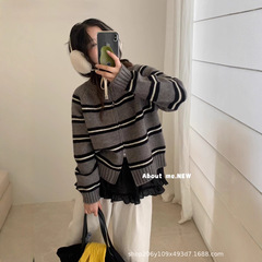 秋季条纹韩系早秋穿搭灰色针织毛衣开衫外套女2025新款高级感上衣