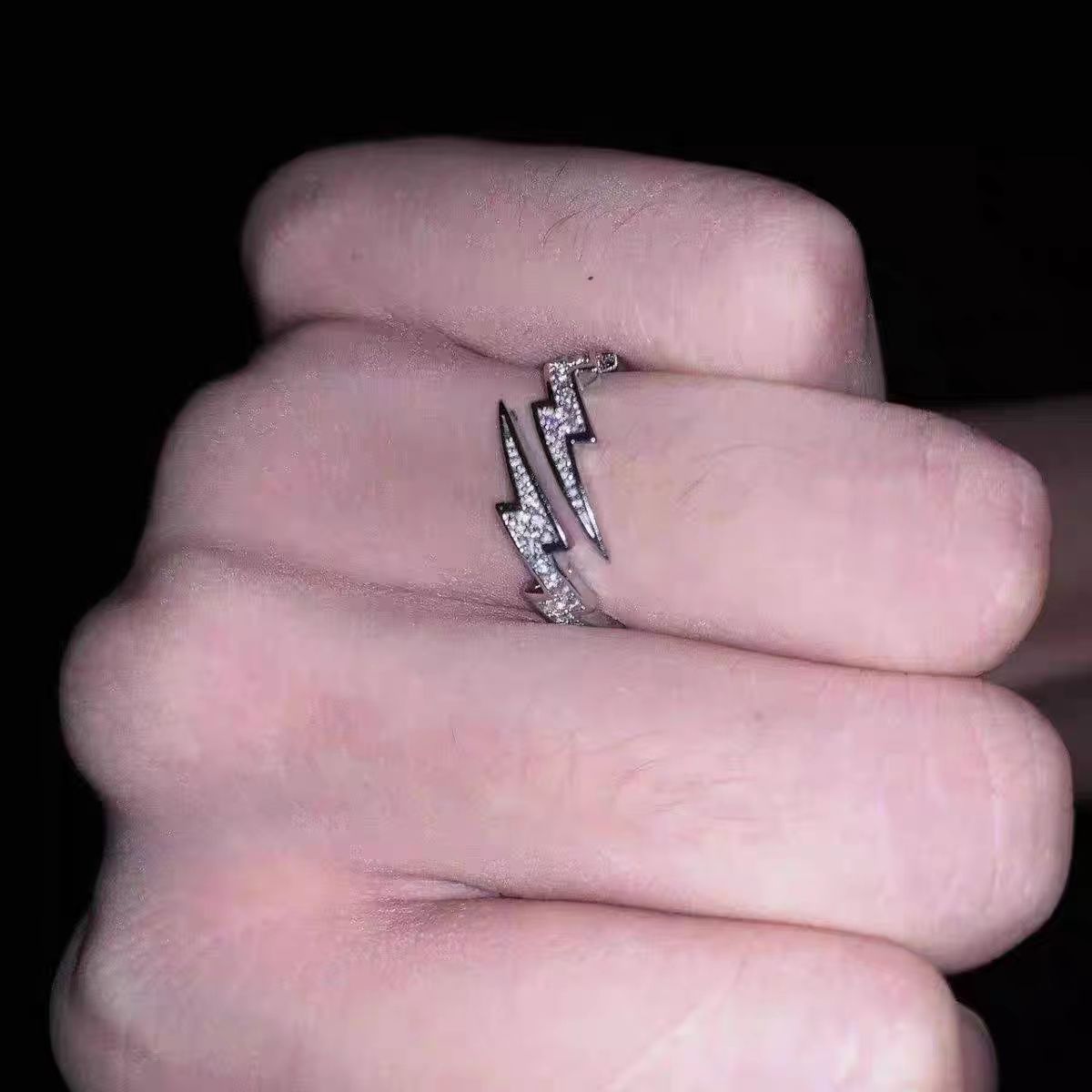Lightning Open Index Finger Ring for Men, Niche Design, Hip-Hop Style, Fashionable Elegant, Versatile Ring, Accessible Luxury and High-End Ring
