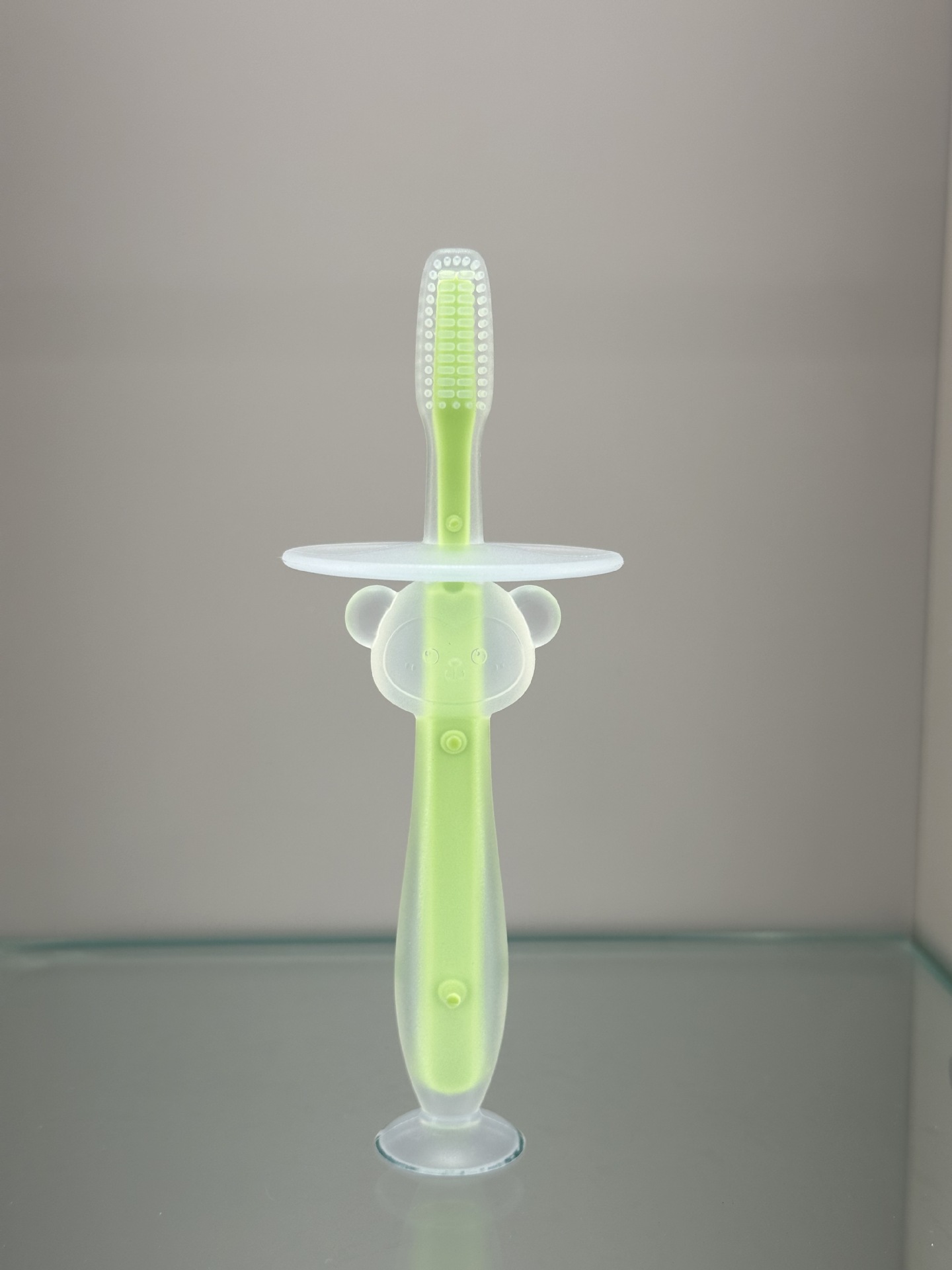 Bebé de entrenamiento de silicona tridimensional cepillo de dientes de mama de pie ventosa cepillo de dientes de silicona recubrimiento de lengua cepillo de pelo suave deflector cepillo de seguridad image 8