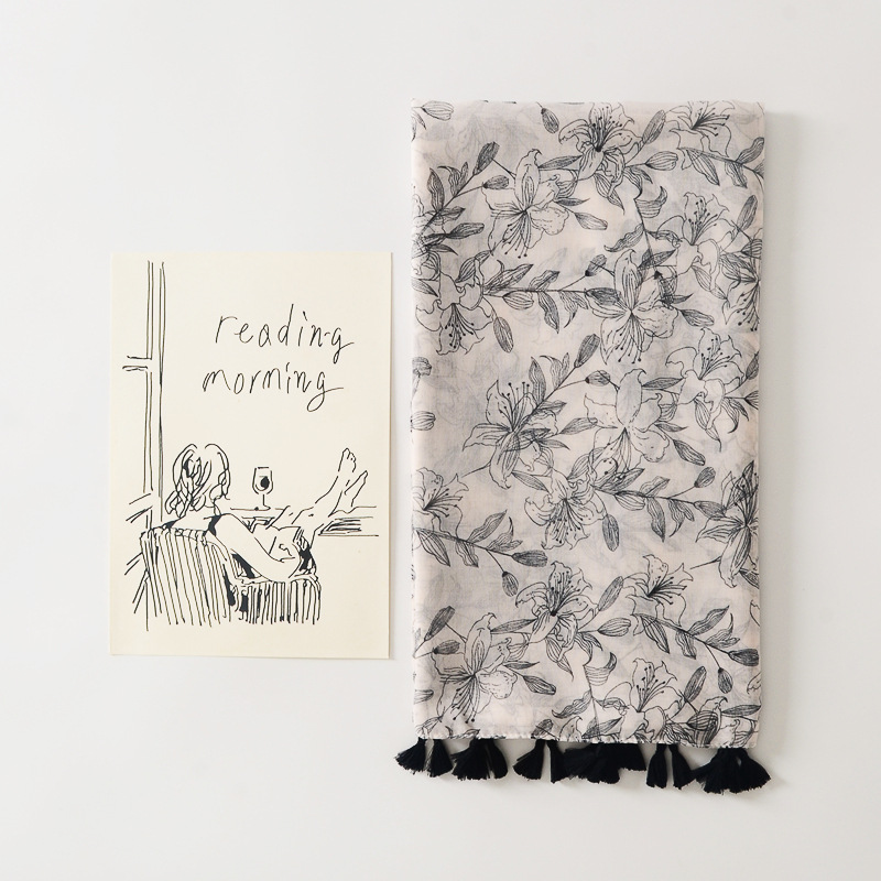 Comercio exterior Venta caliente fina de algodón y lino sentir bufanda de las mujeres elegante todo fósforo floral protector solar bufanda de viaje al aire libre Toalla de playa