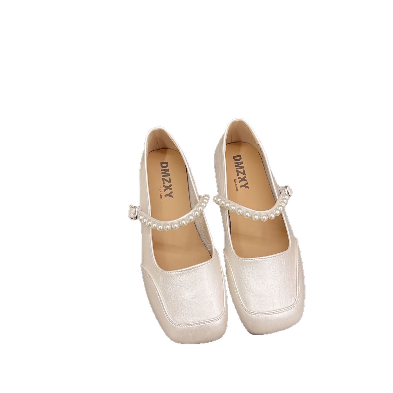Zapatos de perla franceses de botón de boca superficial para mujeres 2026 verano con falda zapatos suaves de color sólido zapatos planos simples