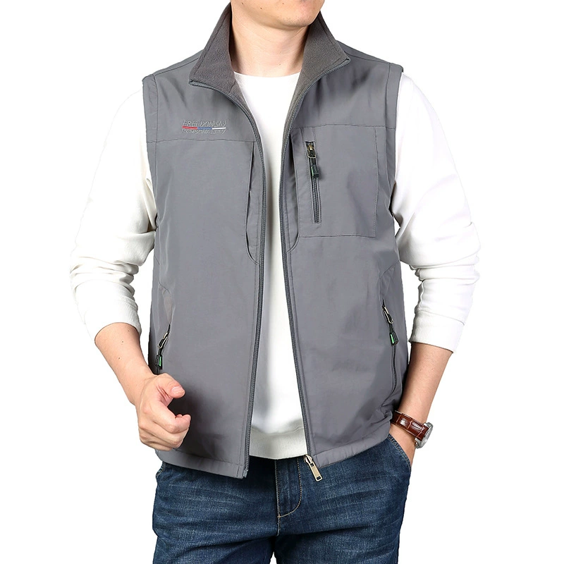 Жилет для спецодежды на флисовой подкладке, Мужской осенне-зимний жилет, жилет с несколькими карманами, уличный ветрозащитный жилет для рыбалки и фотосъемки