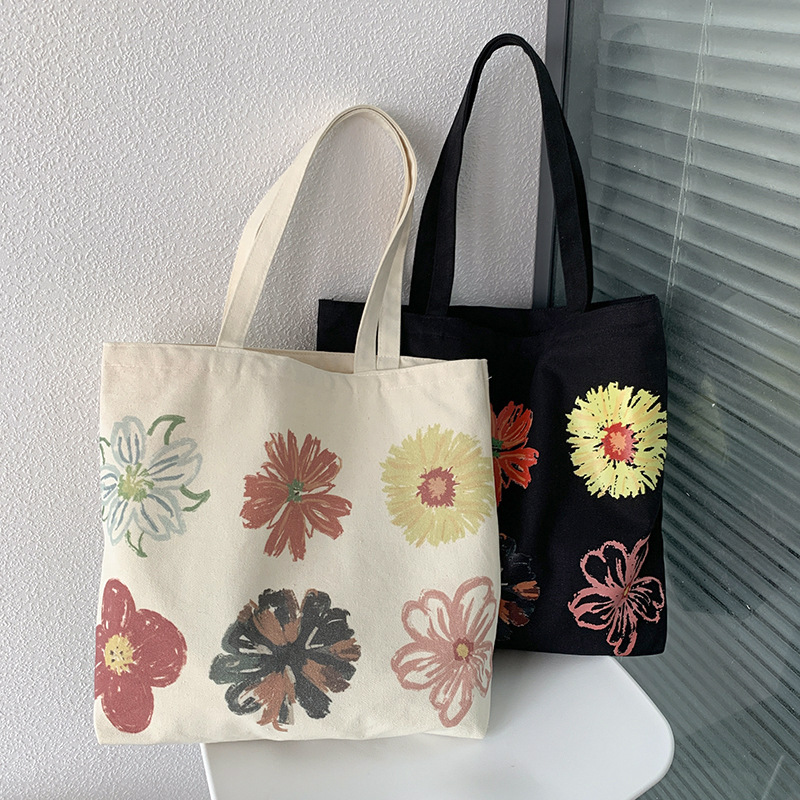 Women's Large Canvas Flower Basic Square Zipper Canvas Bag display picture 2