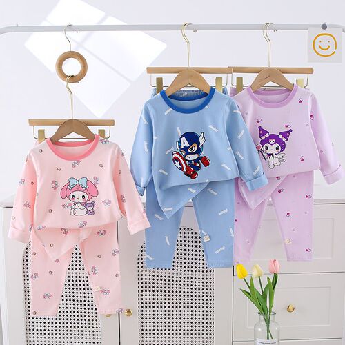 Set of cartoon children's autumn clothes, including pants and shirts, for boys and girls, thin style for spring and autumn, home wear base layer set