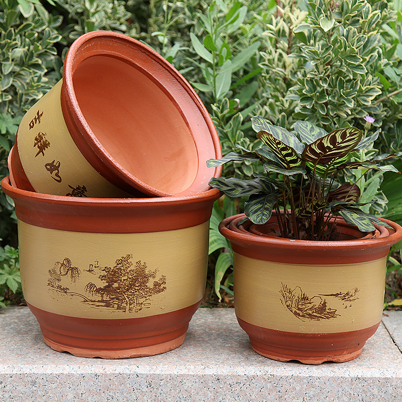 家庭用紫砂セラミック植木鉢特大粘土植木鉢粗い陶器床置き盆栽蘭ポット家庭用紫砂|undefined