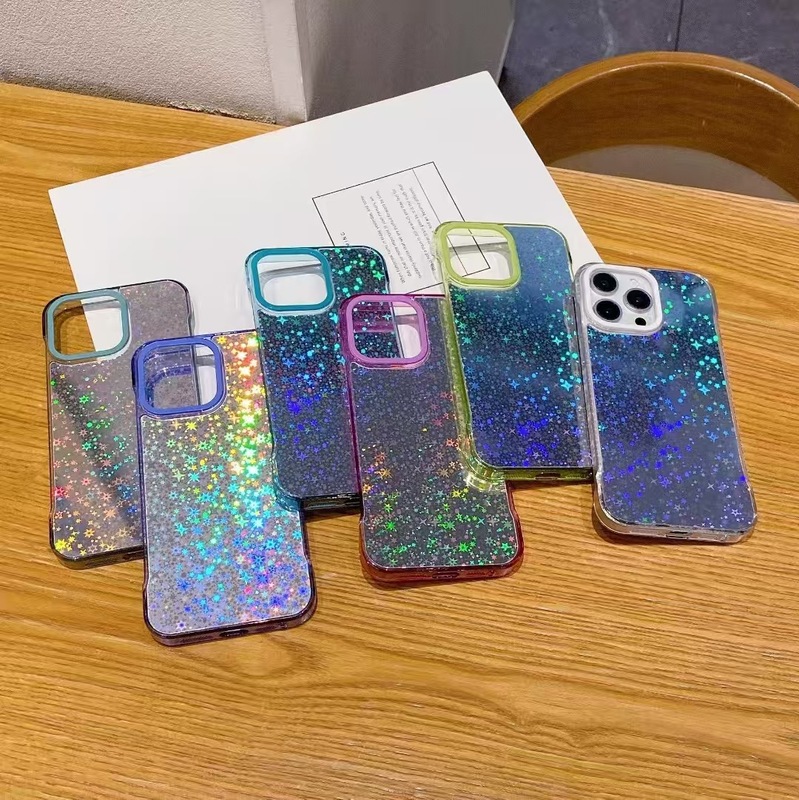 适用iphone16promax韩风金箔星闪手机壳苹果15无边框新款保护套女|undefined