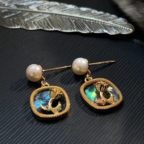 2024 Spring New Original Colorful Abalone Shell Freshwater Real Pearl Rose Flower Earrings Exquisite Light Luxury Earrings