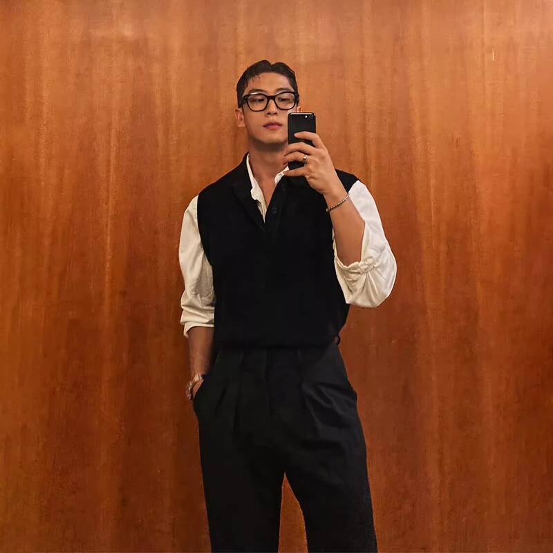 Polo Collar Sweater Vest Men's Spring & Fall Korean Style Retro Light Mature Style Sweater Accessible Luxury Business Casual Knitted Vest