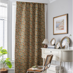 Le Xu Xiou Finished Curtain Wholesale Damask Sunflower Hole-Free Bedroom Semi-Darkening Cotton Linen Draping Curtain Manufacturer