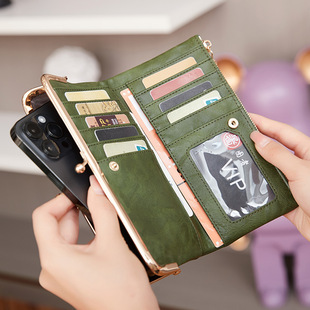 Retro Multi-functional Folding Clip Long Coin Purse 2024 New Portable All-match Multi-card Women's Mobile Phone Bag