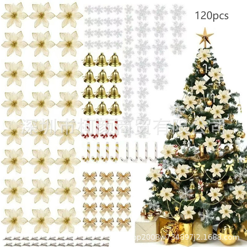 クリップと棒クロスボーダー装飾ストラップ付き120pcsクリスマスの花のクリスマスツリーの装飾クリスマスの新年の装飾|undefined