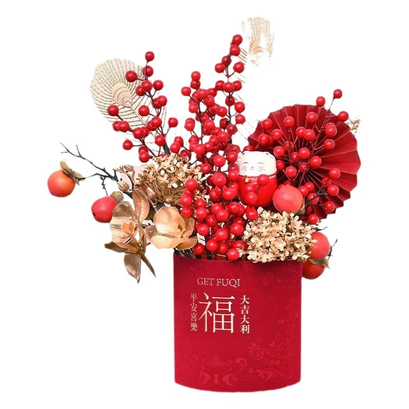2024 Año Nuevo Festival suministros al por mayor bendición cubo decoración simulación Holly material paquete Primavera Festival mano regalo cubo acabado producto