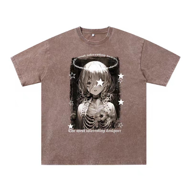 230g impresión camiseta de manga corta para hombres verano nuevo cuello redondo suelto oversize americano vintage in camiseta de moda