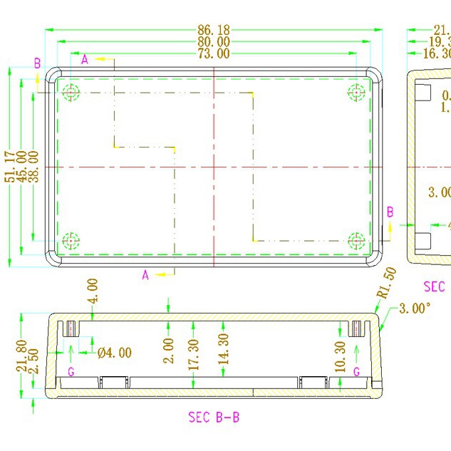 PCB保護ボックス、オス型プラスチックシェル、車載コントローラーシェル、プロトコルボックス、電源モジュールジャンクションボックス86*51|undefined