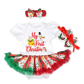 速卖通圣诞热销婴儿连衣裙哈衣裙四件套姜饼人卡通节日新年装扮