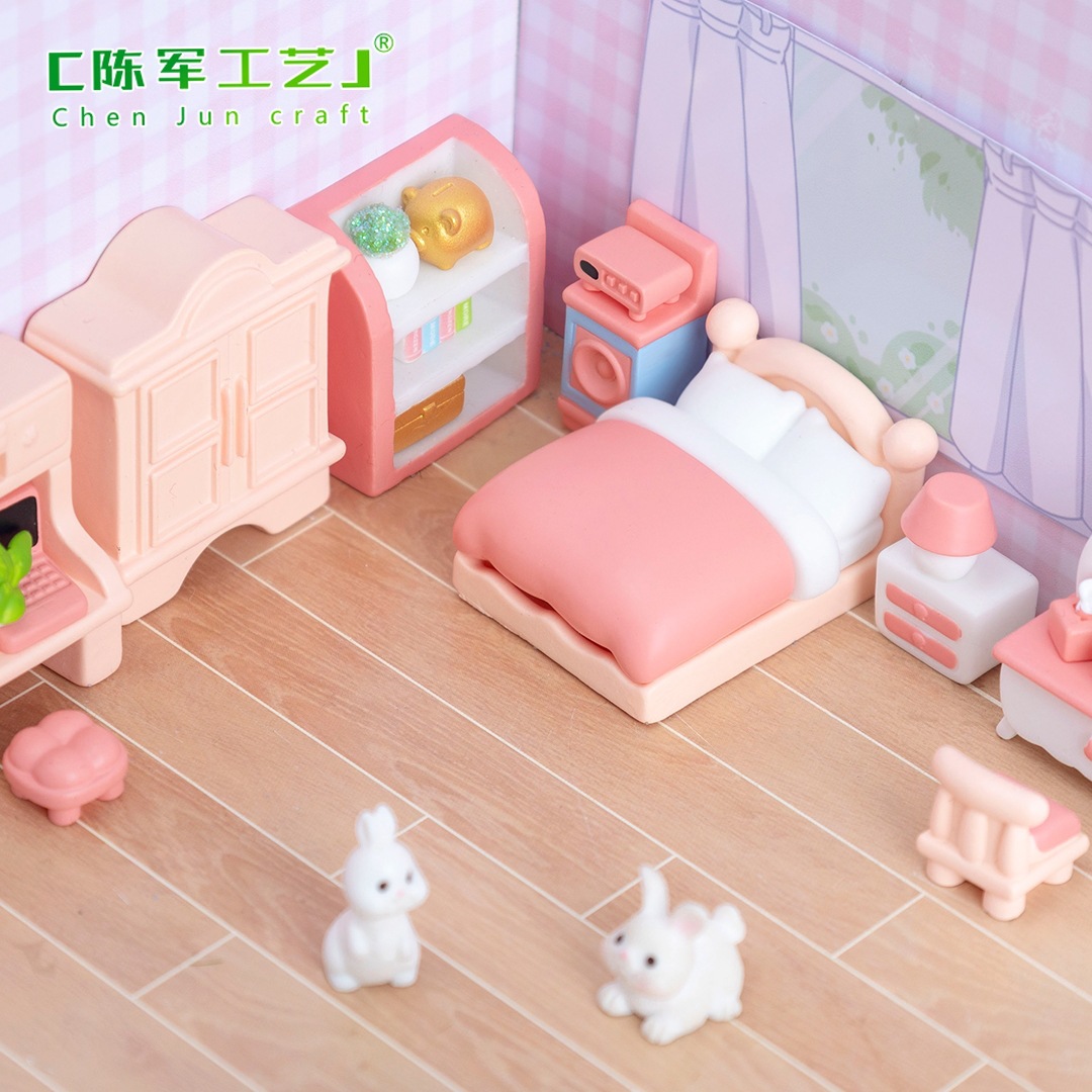 Miniature landscape creative pink girly bedroom decoration accessories, dollhouse DIY miniature furniture model small ornaments