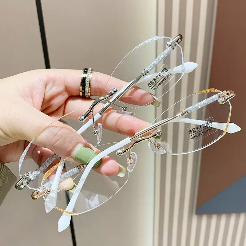 新款切边时尚星光细闪防蓝光老花镜抖音爆款防蓝光镶边女妆镜批发