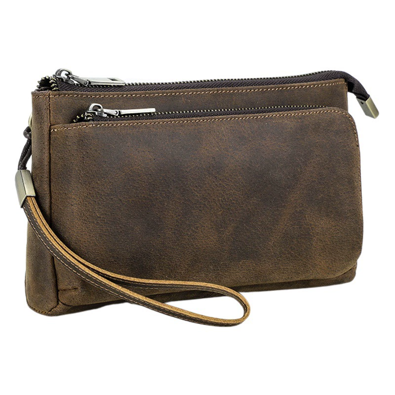 Кожаная сумка Crazy Horse для хранения аксессуаров для мобильных телефонов: кабель для передачи данных, внешний аккумулятор, ручная работа, большая вместимость, портативная, на молнии, многофункциональная