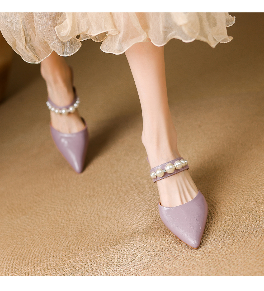 Giày sandal cao gót nữ mũi nhọn da bò, gót mảnh 9 cm, phong cách nữ thần — đen chi tiết 8