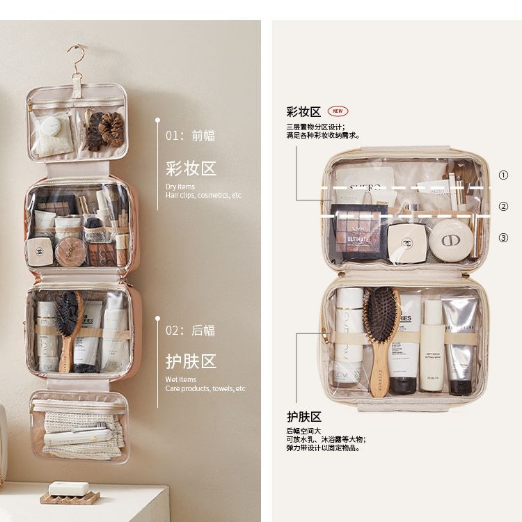 Bolsa de cosméticos de gran capacidad para mujer 2025 nueva bolsa de lavado portátil cosmética bolsa de almacenamiento portátil transparente de viaje impermeable