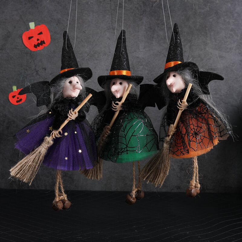 New Halloween pendant decoration ghost festival witch with broom gauze skirt hanging toy bar horror hanging trick New Halloween pendant decoration ghost festival witch with broom gauze skirt hanging toy bar horror hanging trick