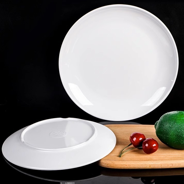 白色圓盤密胺盤子仿瓷飯盤酒店餐廳快餐樹脂塑料自助餐盤商用加厚