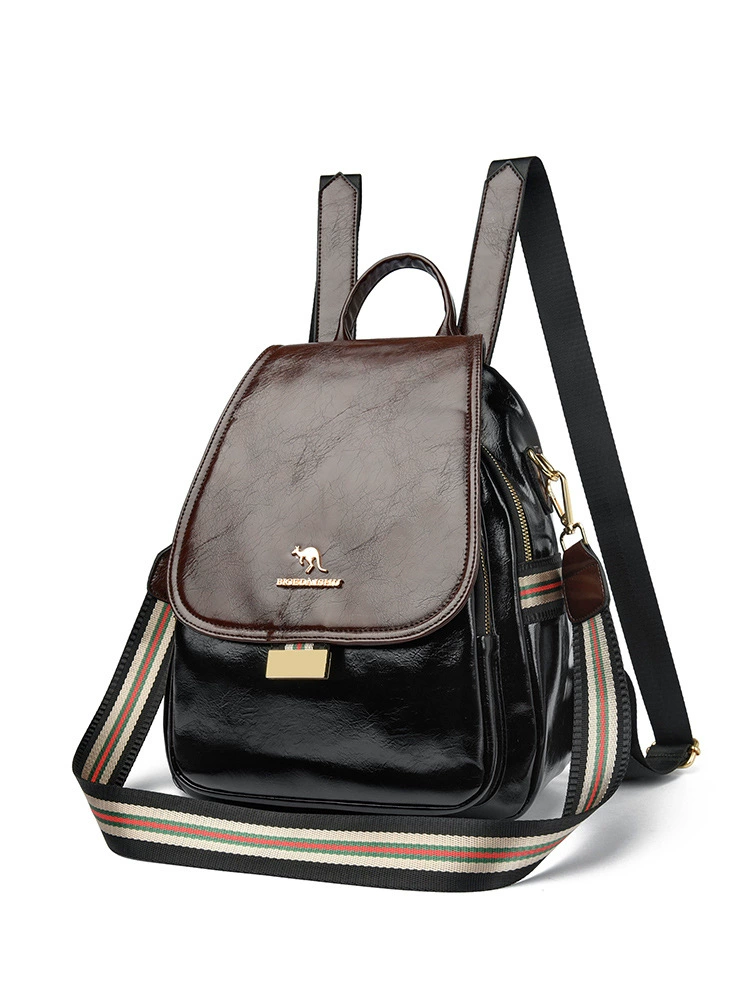 Meifeng Backpack - Travel Shoulder Bag, Genuine Leather, Colors: Black Brown or Black with Yellow