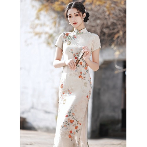 Chinese Dresses Qipao for women f ramie cheongsam long wholesale girl improved qipao dress in summer