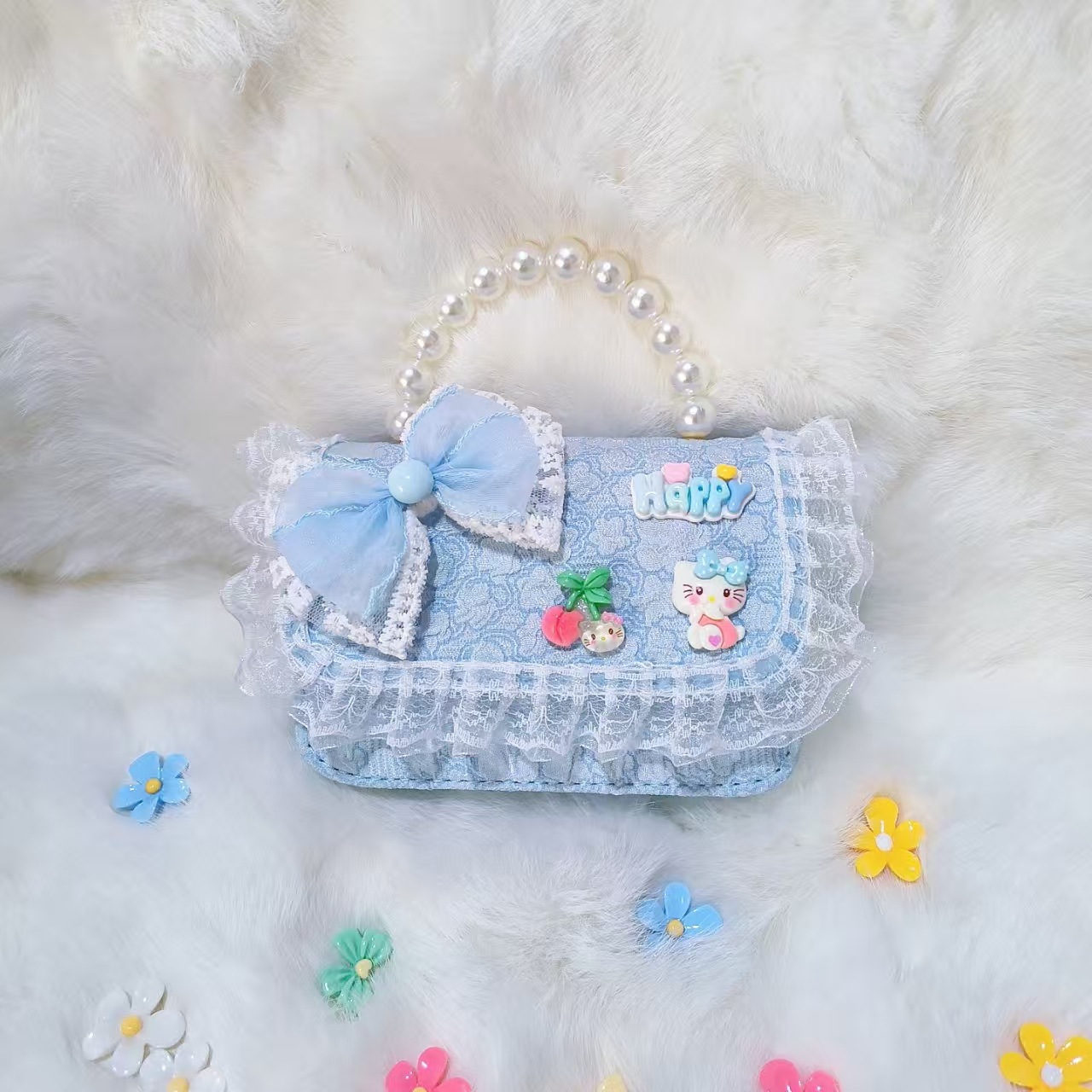 Bolsa de arco princesa de perlas portátil de hombro Melody Kulomi KT bolsa de gato para niños cadena de bolso de Año Nuevo